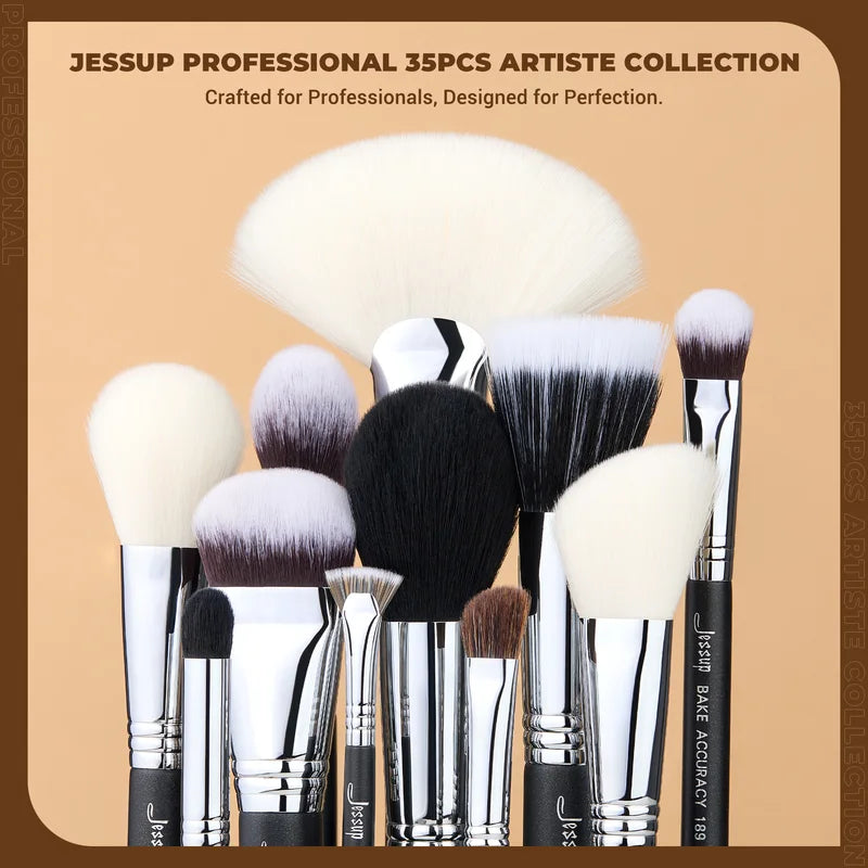 Professional 35-Piece Makeup Brush Set with Synthetic Labelling for Face & Eyes