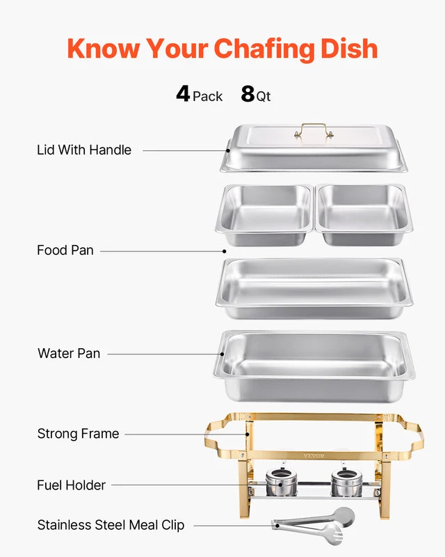 8 Qt Commercial Stainless Steel Chafing Dish Buffet Set with Pans - Food Warmer and Server