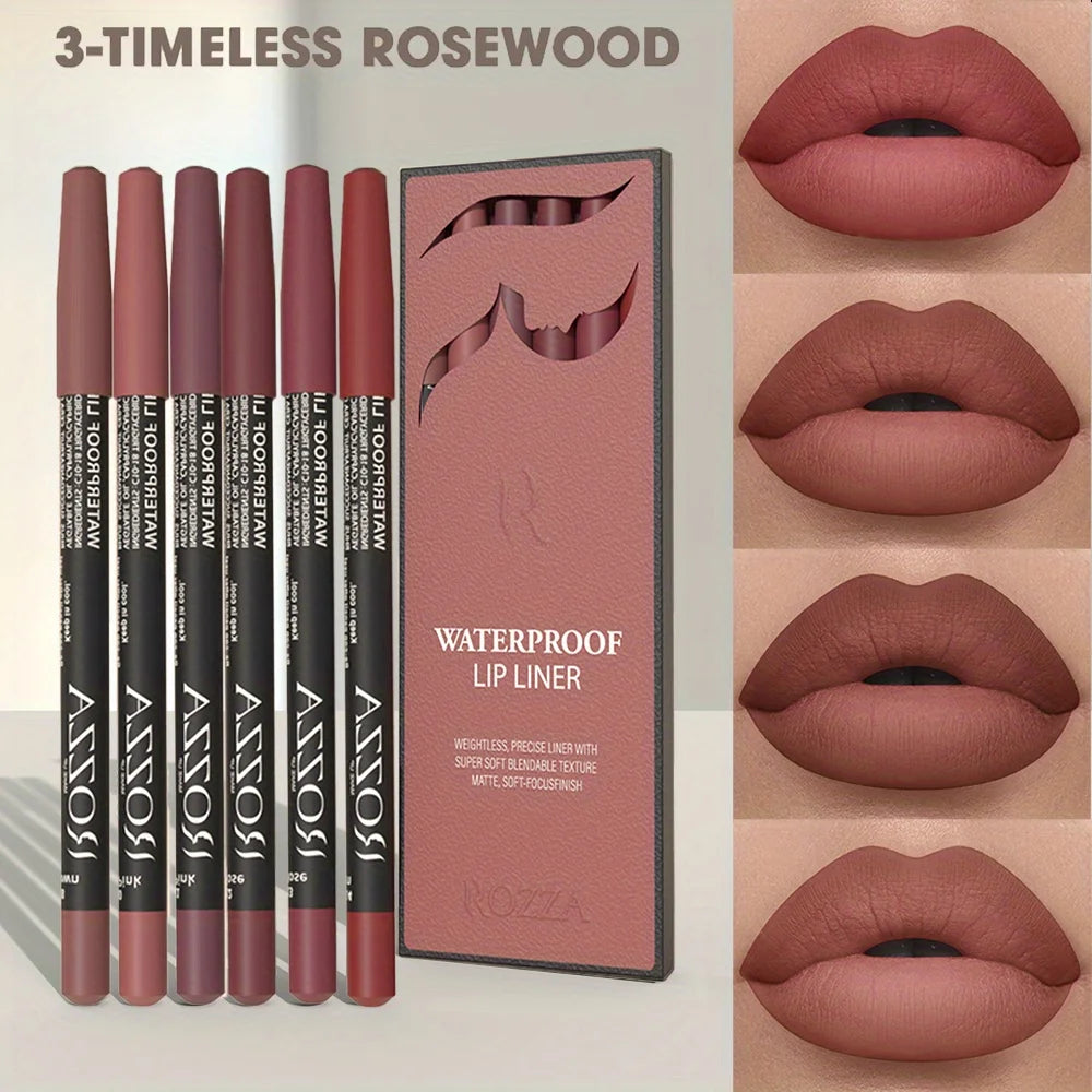 6-Piece Lip Liner Set Nude Brown Collection Velvet Matte Waterproof Long Lasting