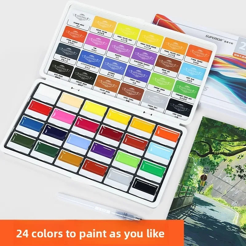 Opaque Semi-Dry Watercolor Paint Set - 24 Colors, Beginner Art Supplies
