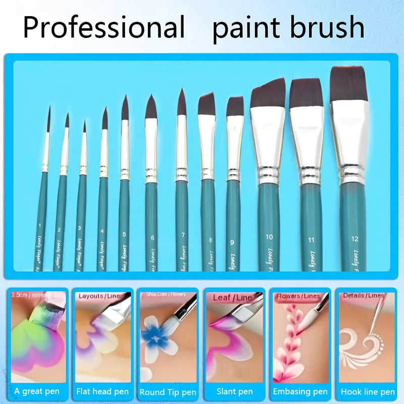 Professional Face Painting Brush Set with Nylon Bristles - 12/24 Pieces for Stage Makeup and Art
