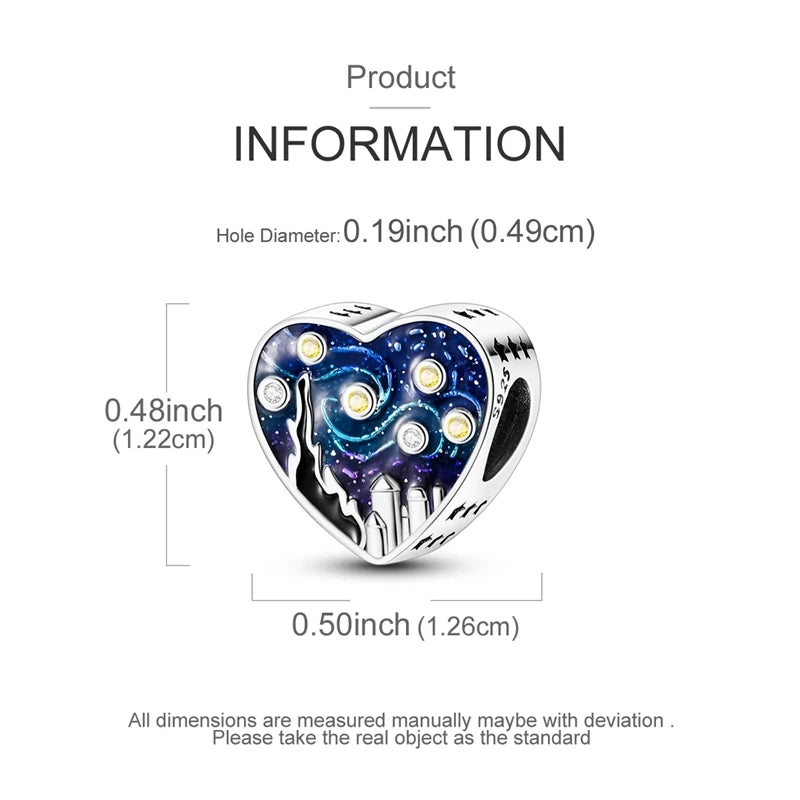 Sterling Silver Starry Sky Charm Bead with CZ Zircon for DIY Bracelets - Black & Green Options