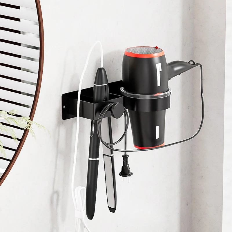 Wall-Mounted Hair Dryer & Styling Tool Storage Rack No-Drill Bathroom Organizer