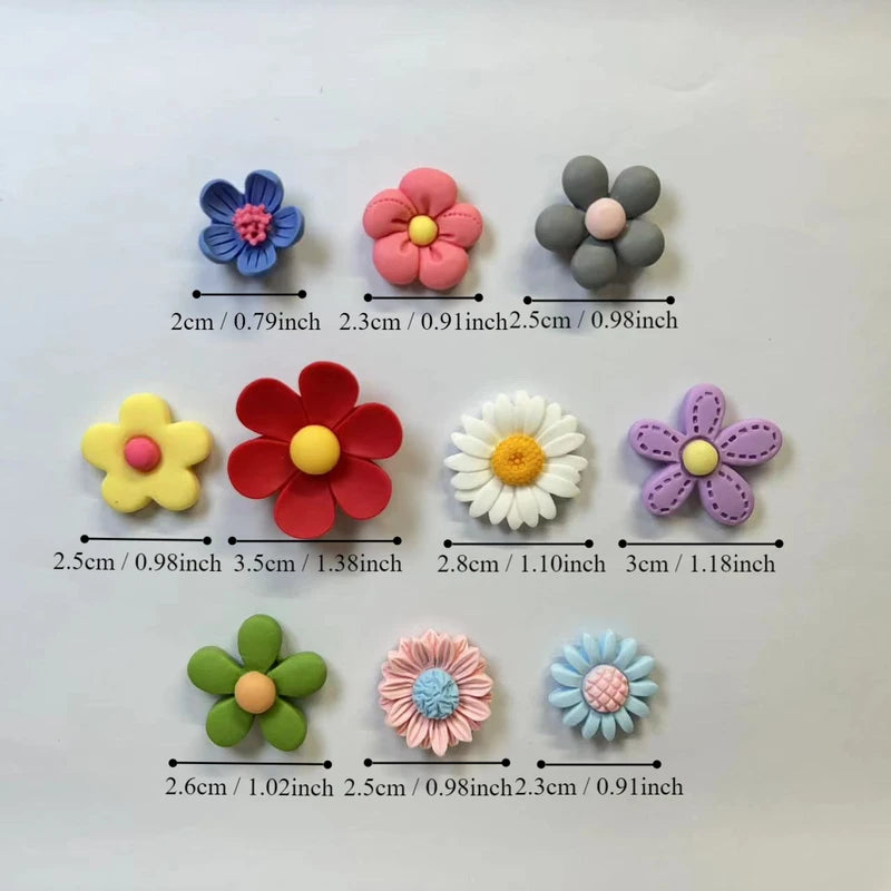 10-Piece Oval Kawaii Flower Refrigerator Magnets - Colorful & Strong for Home & Office