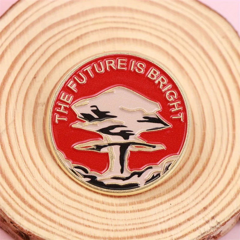 The Future Is Bright Enamel Pin - Red & Gold Zinc Alloy Brooch
