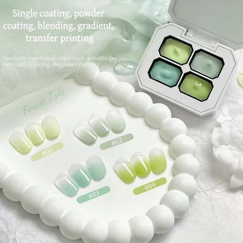 Spring & Summer Nail Art Gel Kit - Four Grid Poly Gel for Gradient & Painting, LED Curing, DIY Nail Art