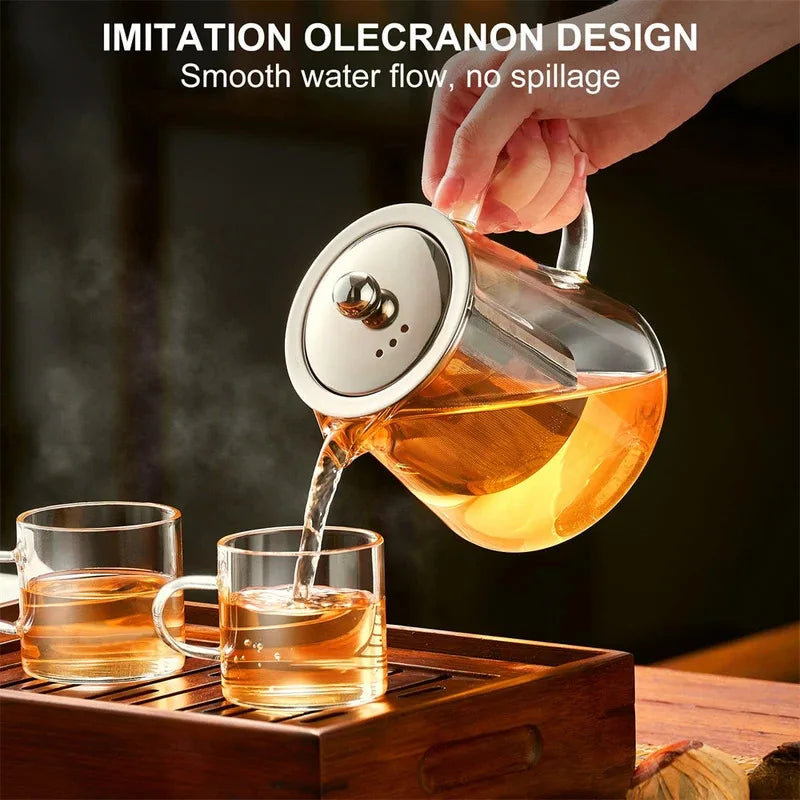 Heat-Resistant Borosilicate Glass Teapot with Stainless Steel Infuser 1L - Clear for Loose Leaf Tea