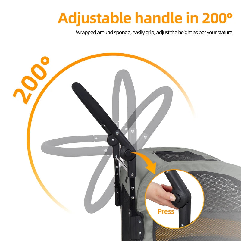 Foldable Pet Stroller for Large Dogs & Cats - Breathable Carriage, Travel Friendly