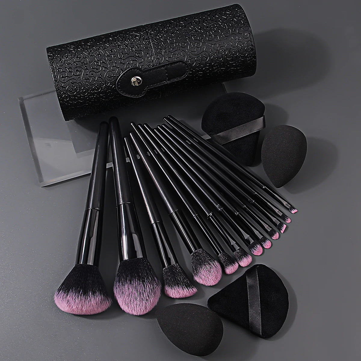 12-Piece Face Makeup Brush Set with Egg Sponge & Storage Bucket