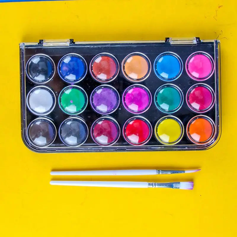 Multi-Color Watercolor Paint Set with Metallic Glitter in Plastic Box - 12/18/24/36 Colors