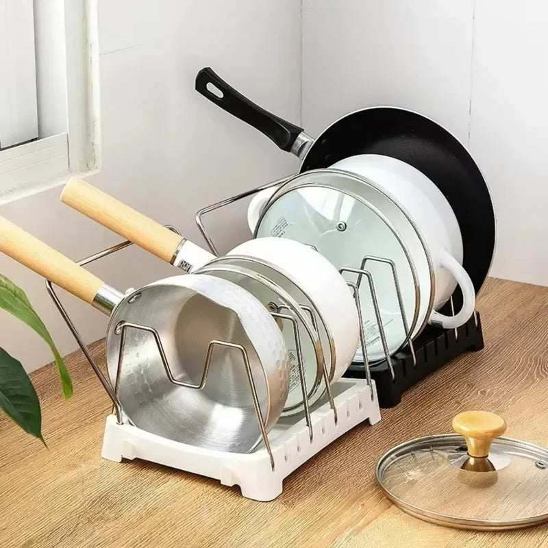 Expandable Pots and Pans Storage Rack for Kitchen Cabinets, 6 Adjustable Shelves