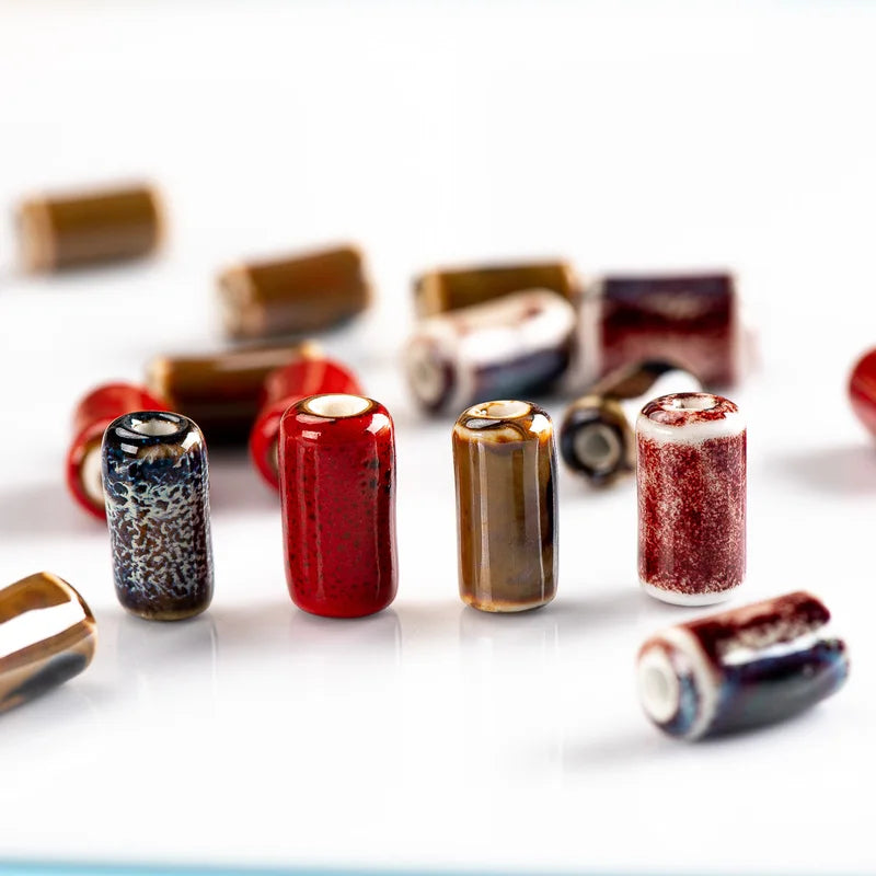 Multicolor Cylindrical Ceramic Beads for Jewelry Making 17mm DIY Craft Supplies