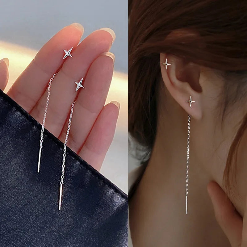 Silver Color Crystal Tassel Non-Piercing Cuff Ear Clip Earrings for Women