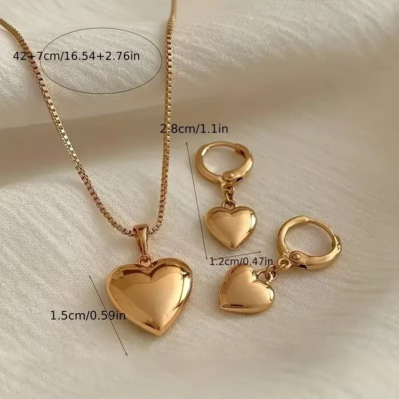 Heart-Shaped Necklace and Earring Jewelry Set for Women - Gold & Silver Options