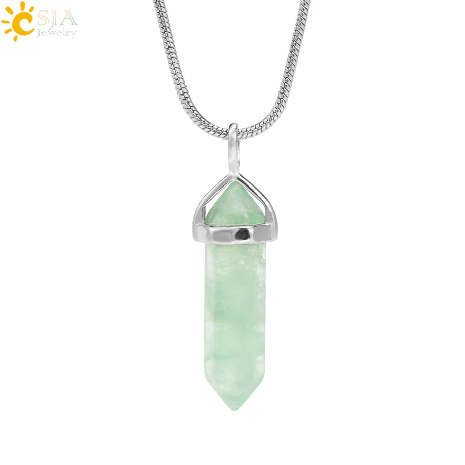 Natural Fluorite Crystal Necklace with Hexagonal Pendant for Healing & Spirituality