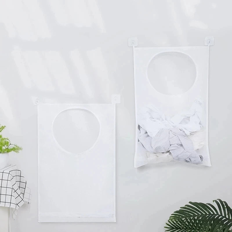 Foldable Mesh Laundry Basket with Wall Hook - Clothing Organizer & Storage Bag