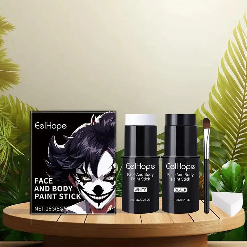 Face Body Paint Kit Black White Waterproof Long Lasting Halloween Makeup Set