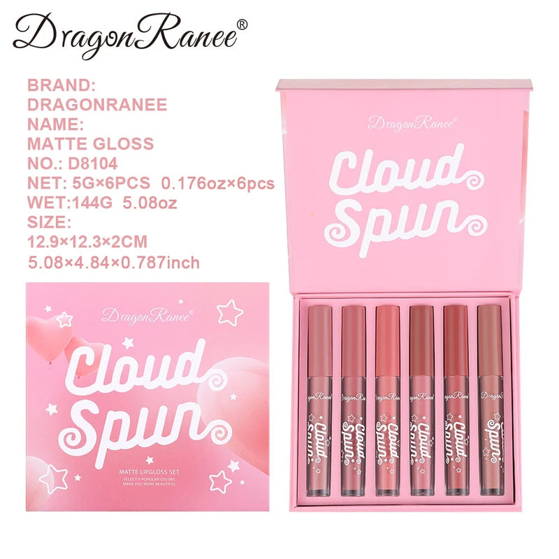 6-Piece Matte Lip Gloss Set - Long-Lasting, Silky, Brightening