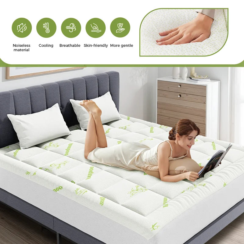 Bamboo Fiber Mattress Topper with Deep Pockets - Cooling & Support