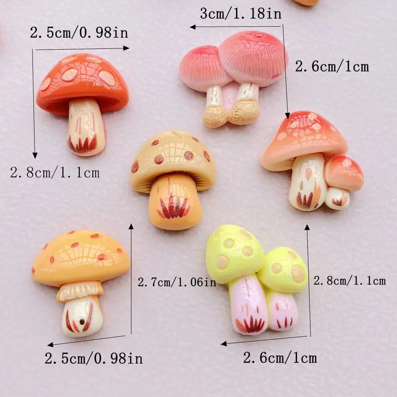 10Pcs Resin Cartoon Mushroom Flat Back Cabochons for Jewelry & Scrapbooking Crafts