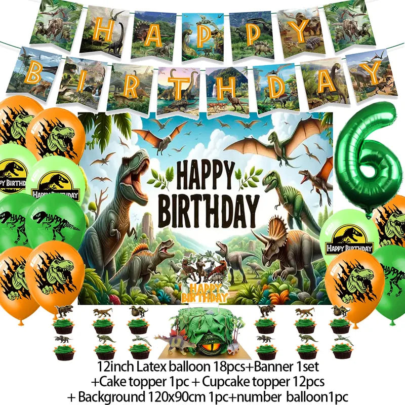 Children's Dinosaur Party Decorations Banner & Balloon Set for Kids' Birthday Celebration