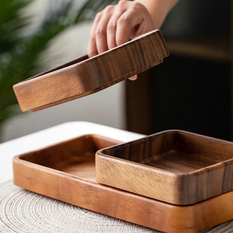 Wood Serving Tray with Compartments - Dessert, Snack, Fruit Storage Organizer for Kitchen or Home Decor