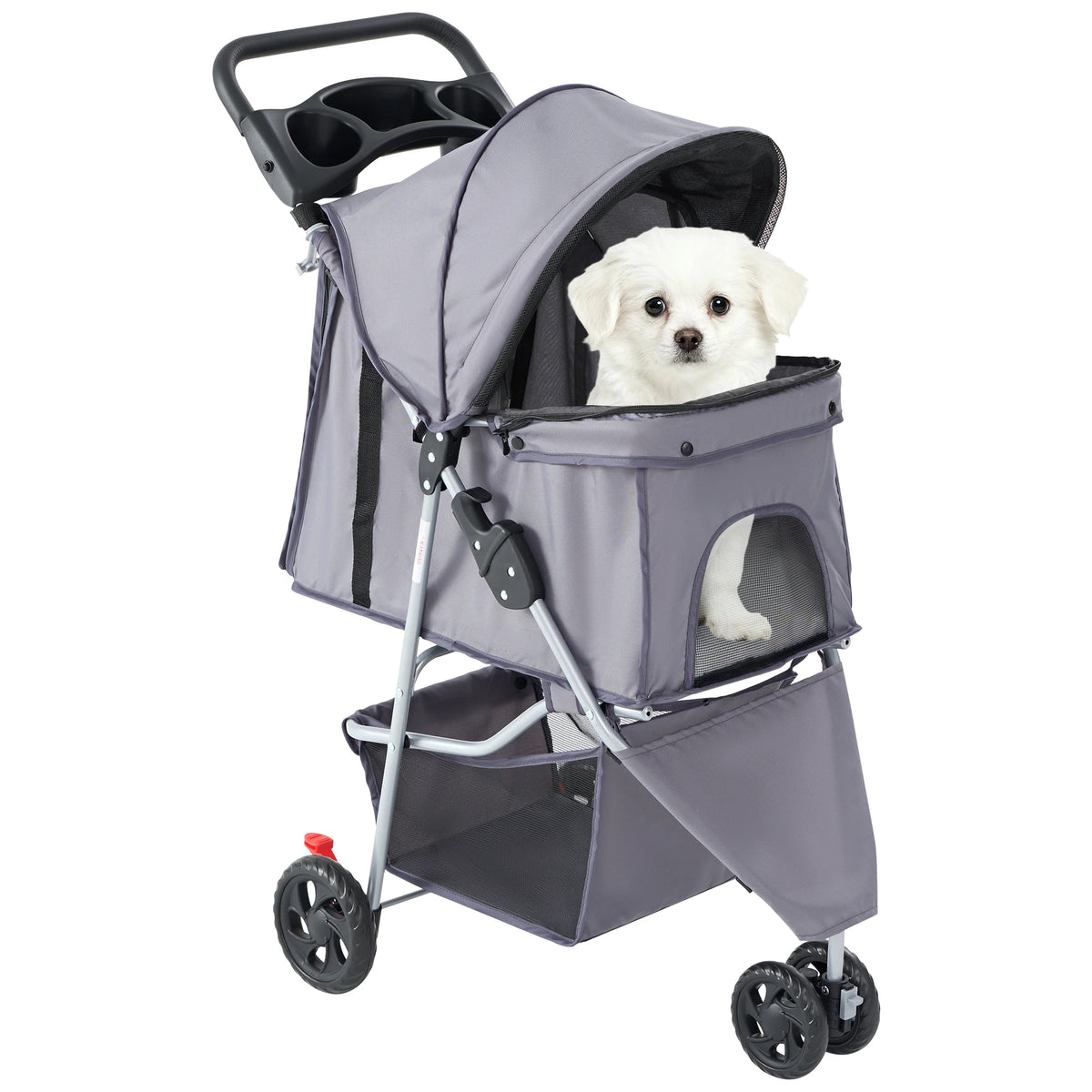 Foldable Pet Stroller for Small Dogs Cats - 3 Wheels, Mesh Windows, Storage