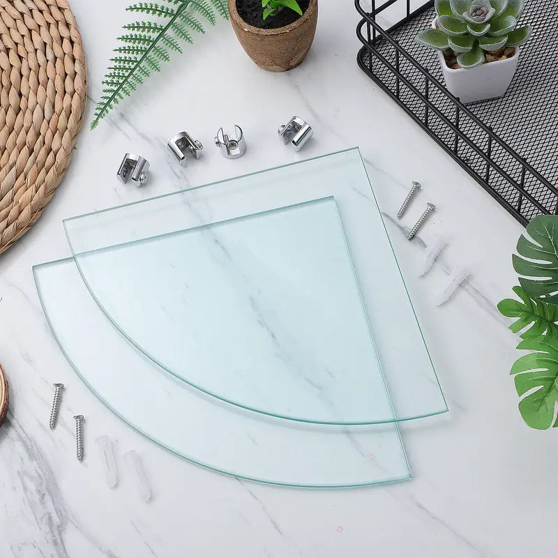 Glass Corner Shelf Bathroom Wall Mount Storage Rack for Shower and Vanity