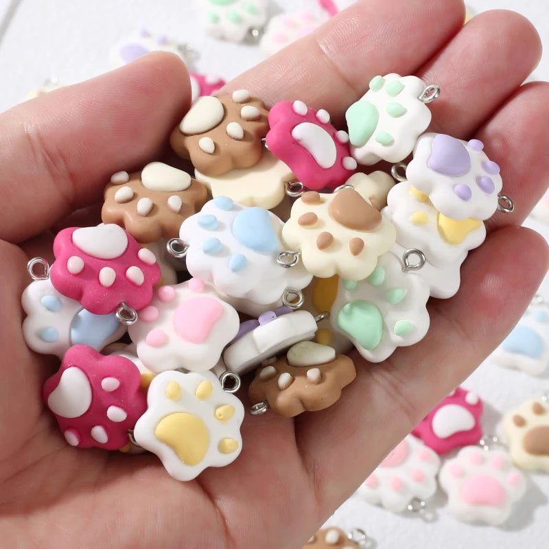 10Pcs Cartoon Animal Paw Pendant Charms Resin Jewelry Making Supplies