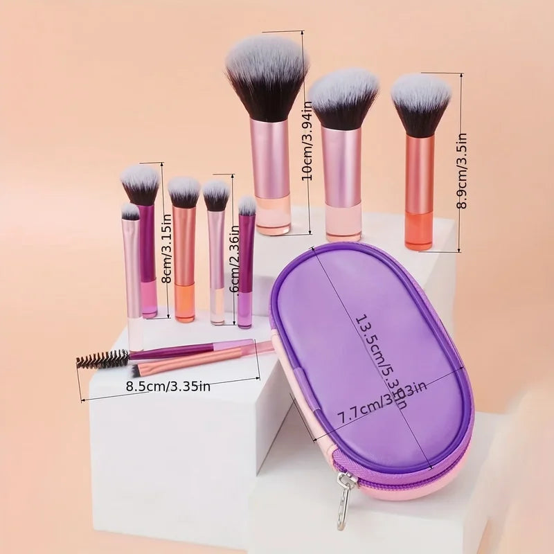 Mini Makeup Brush Set 10 Pcs - Powder Eyeshadow Foundation Blush Concealer Tools