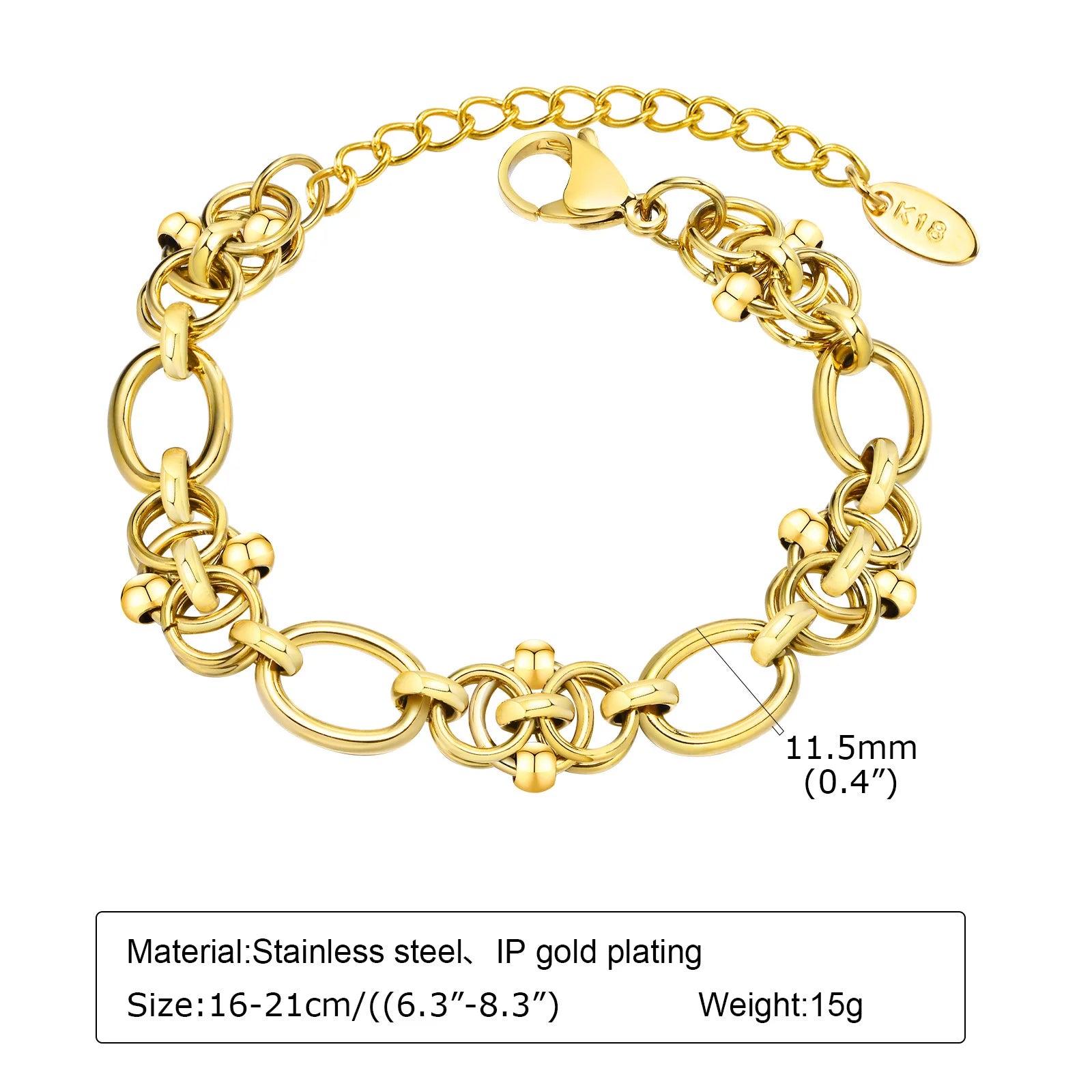 18k Gold Plated Chunky Oval Link Chain Bracelet for Women - Stainless Steel Jewelry