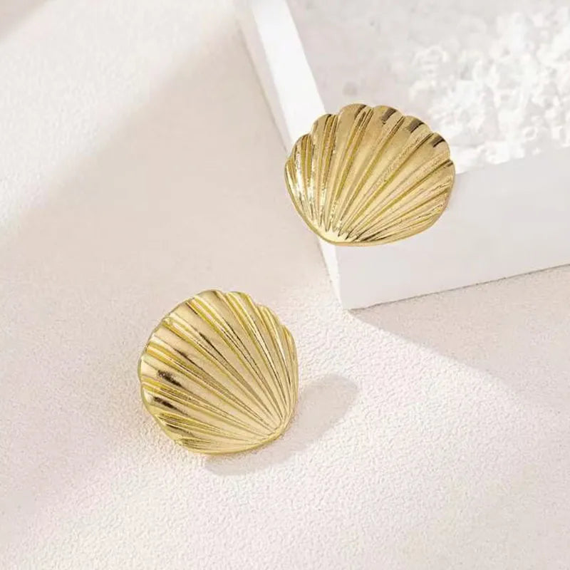 Ocean Shell Texture Stud Earrings for Women Trendy Jewelry Personalization Daily Wear