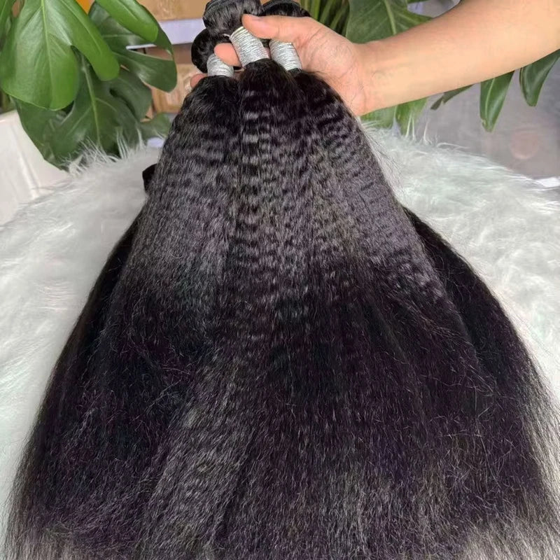 Brazilian Human Hair Bundles Kinky Straight Virgin Hair 30 Inch Coarse Yaki Sew In Extensions