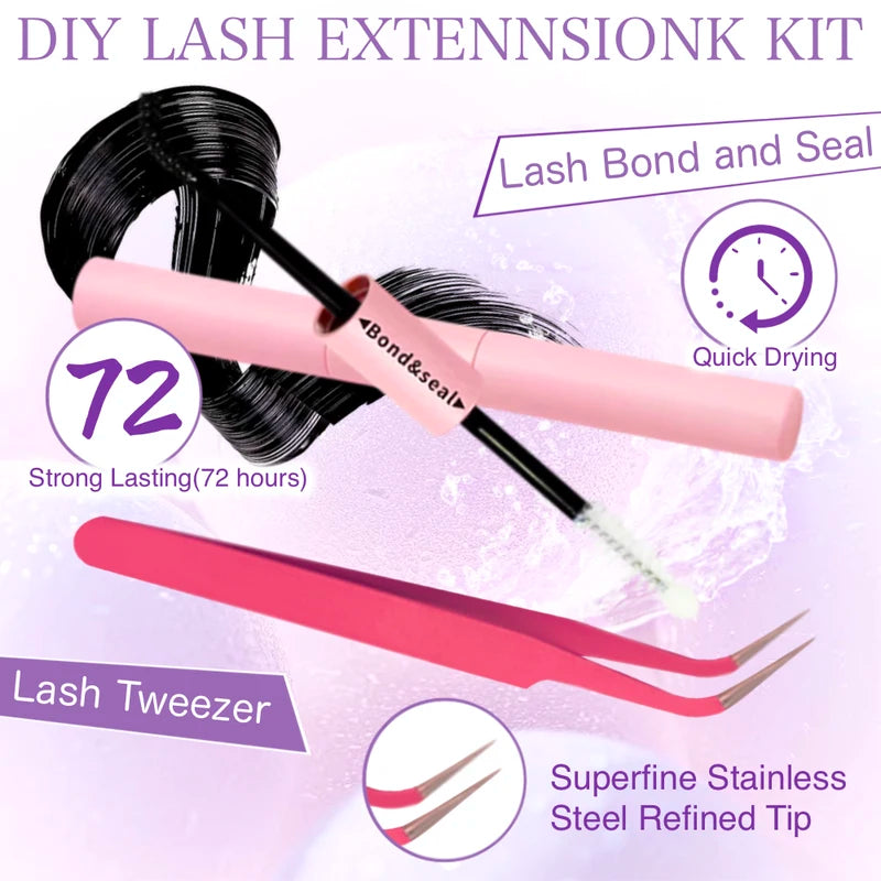700PCS DIY Eyelash Extension Kit Mixed Length 9-16mm with D-Curl Lashes for Festive & Personal Use