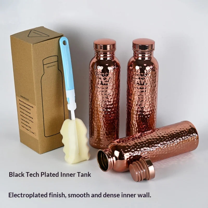 800ml Electroplated Copper Water Bottle with One-Click Open Lid - Stainless Steel Sports Flask