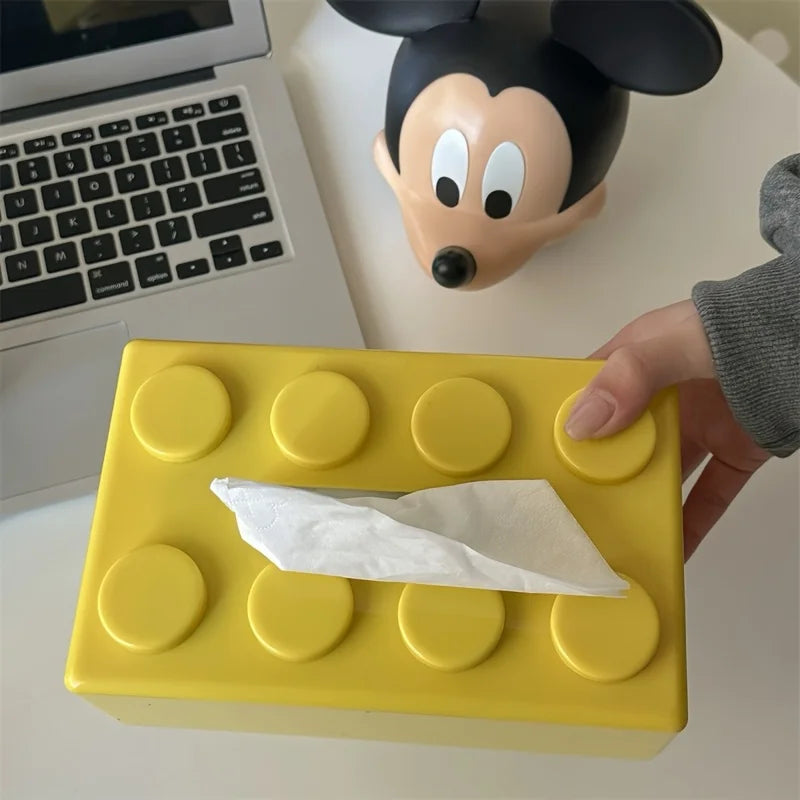 Building Block Shaped Tissue Box - Multifunctional Plastic Storage for Home & Coffee Table Decor