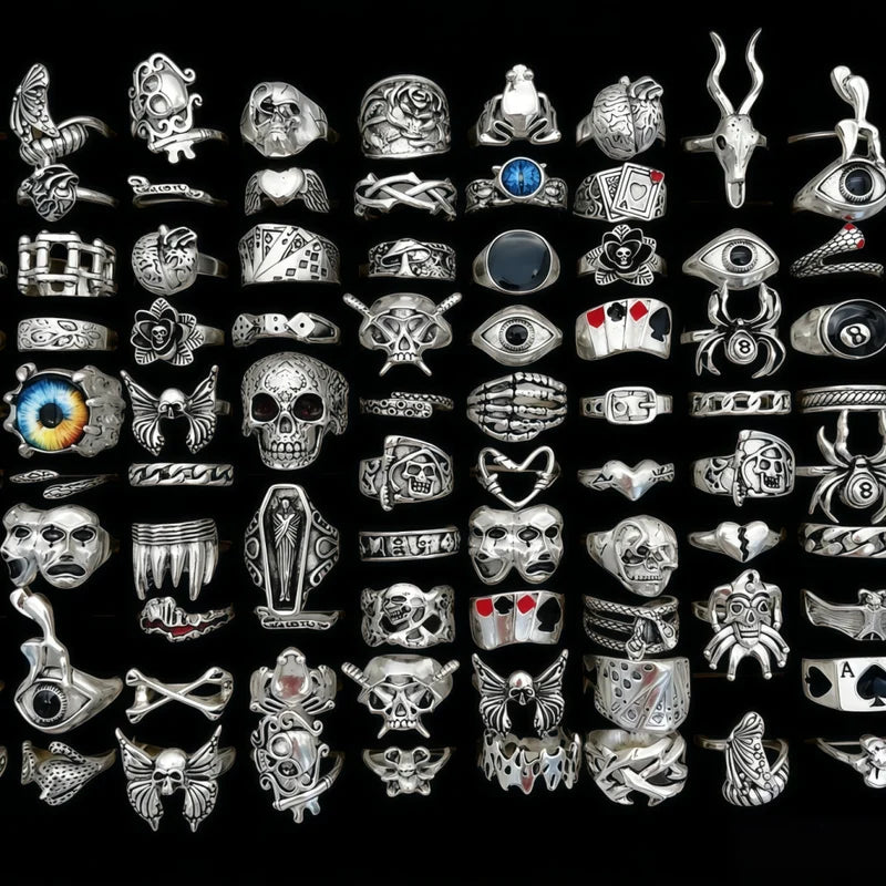 Vintage Punk Skull Eye Ring Set for Women Men - Mixed Style Jewelry Party Gift