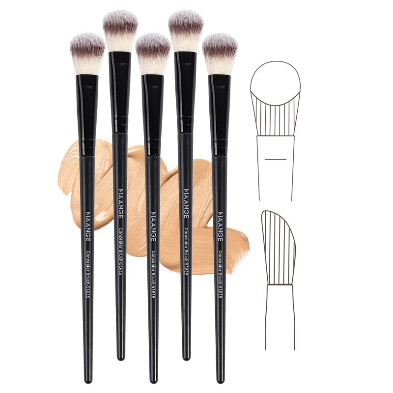 Facial Makeup Brushes Set - 5 Soft Synthetic Bristle Detail Brushes for Concealer and Cosmetics