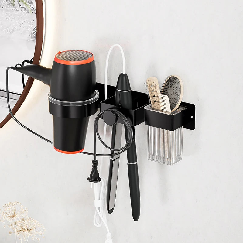 Wall-Mounted Hair Dryer & Styling Tool Storage Rack No-Drill Bathroom Organizer