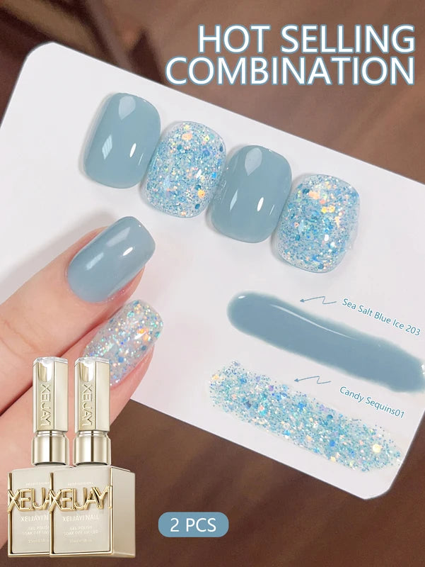 Blue Gel Nail Polish Set - 15ml UV LED Semi-Permanent Nail Art Kit for DIY Salon