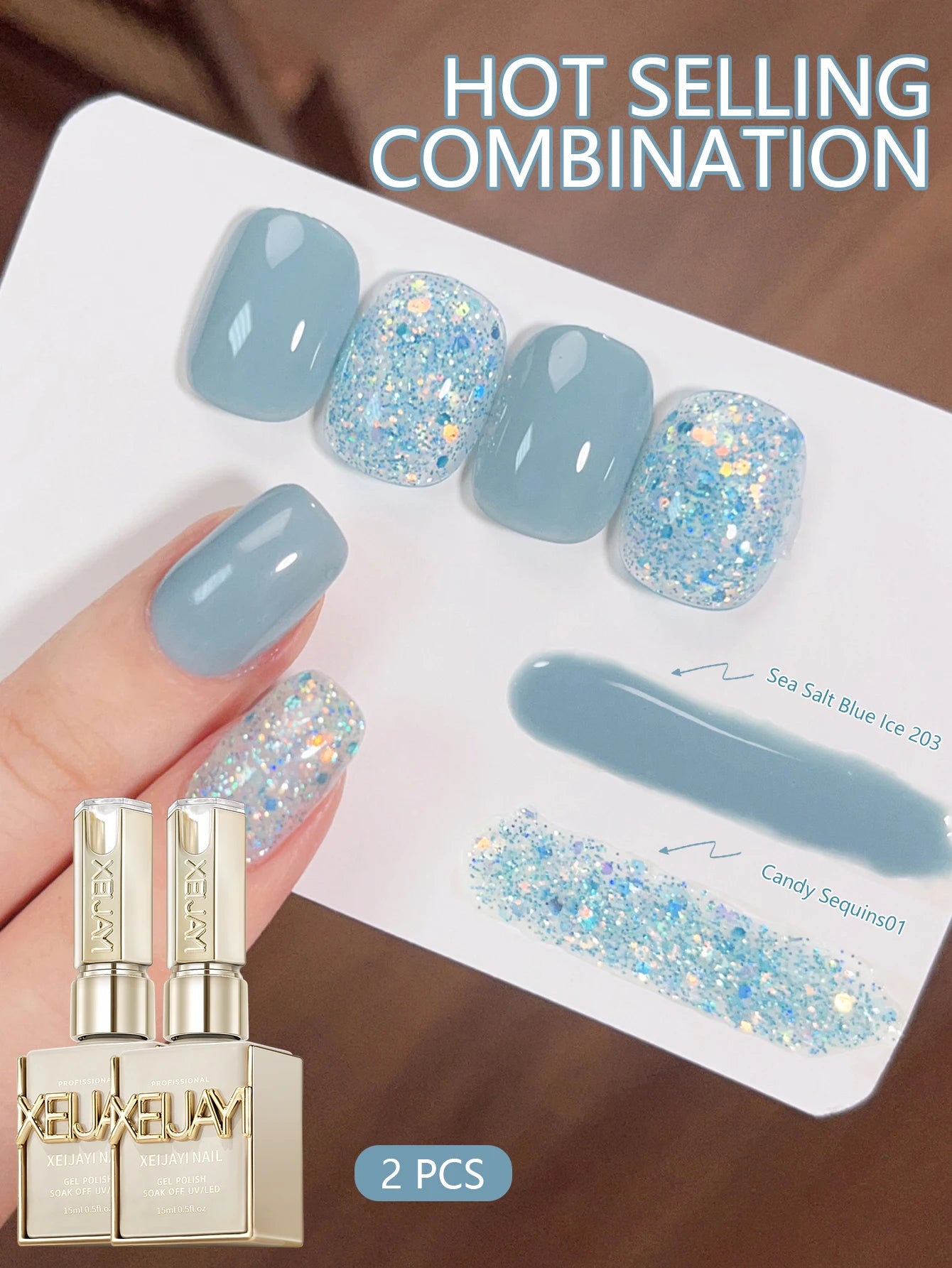 Blue Gel Nail Polish Set - 15ml UV LED Semi-Permanent Nail Art Kit for DIY Salon