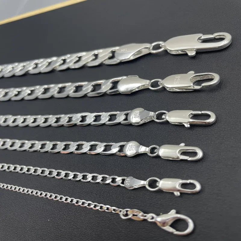 Men's Sterling Silver Necklace 2-12mm Face Chain with Lobster Clasp - Unisex Jewelry Gift