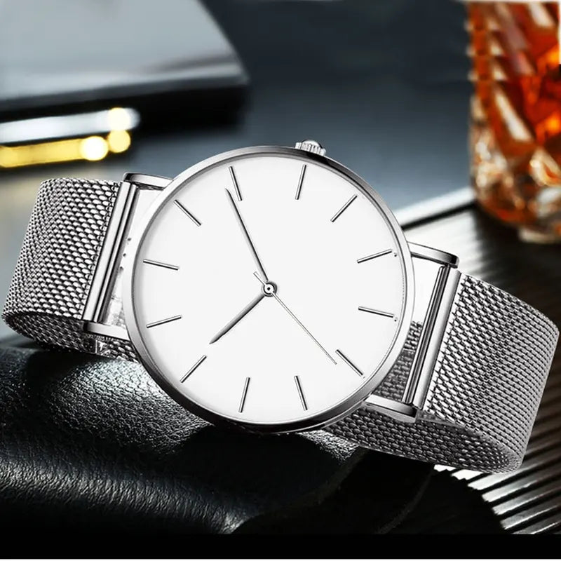 Minimalist Ultra-Thin Couple Mesh Watch Set - Fashionable Men's & Women's Quartz Watches