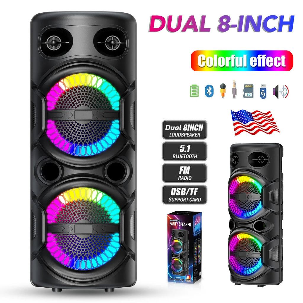 3000W Portable Bluetooth Karaoke Speaker with Dual 8-Inch Subwoofers and RGB Lights