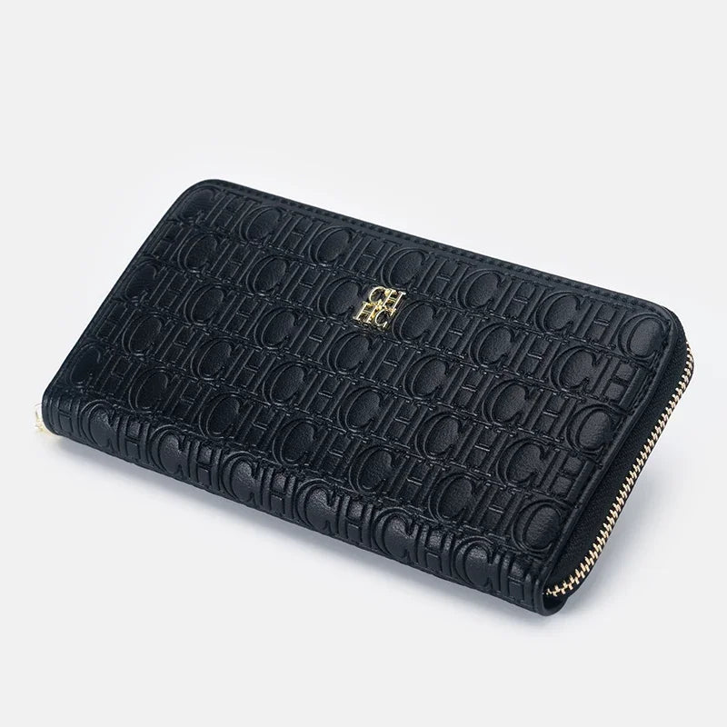 Luxury Women's Wallet with Embossed Initials Compact Leather Purse