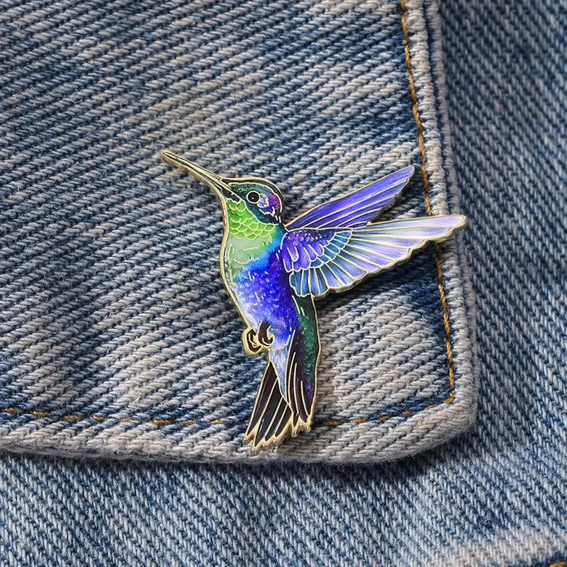 Colorful Hummingbird Enamel Brooch Lapel Pin - Zinc Alloy & Silicone Jewelry