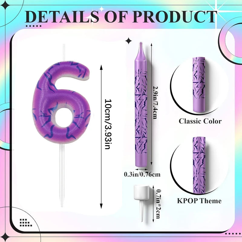 7-Piece Purple Disco Themed Birthday Candle Set for Cake Decorations