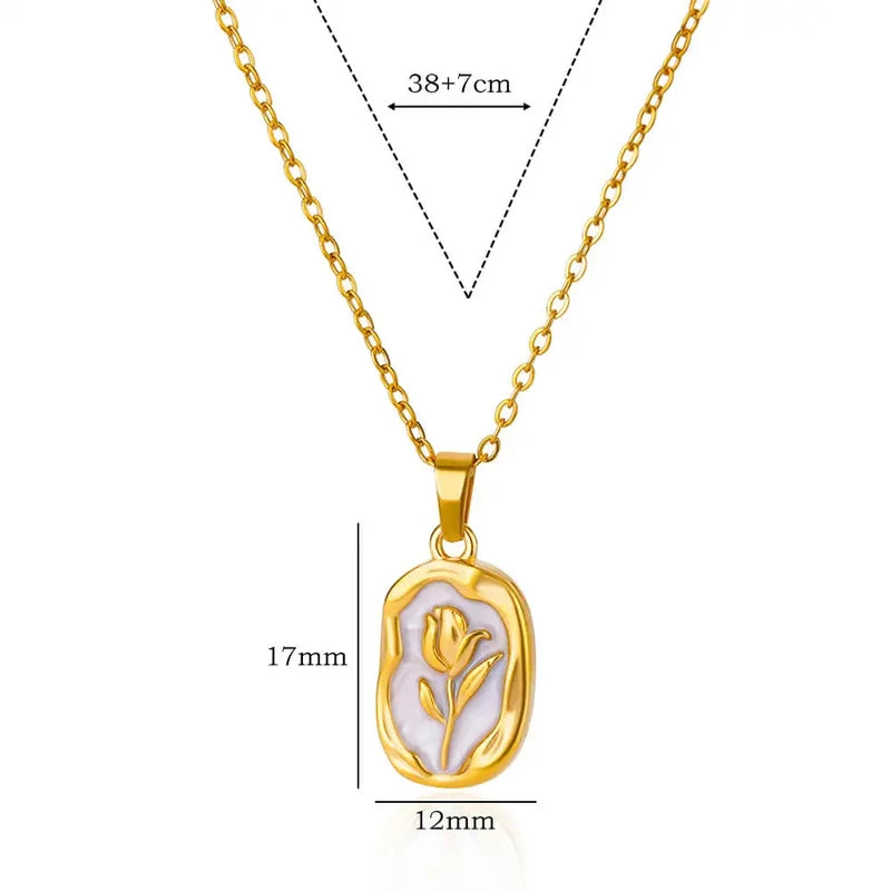 Elegant Rose Flower Necklace for Women Tulip Pendant Stainless Steel Chain Jewelry