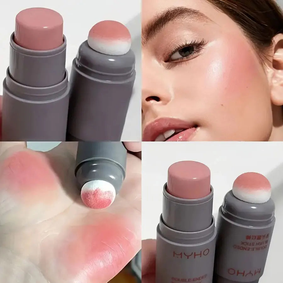 Double-Ended Blush Stick for Natural Long-Lasting Matte Face Makeup