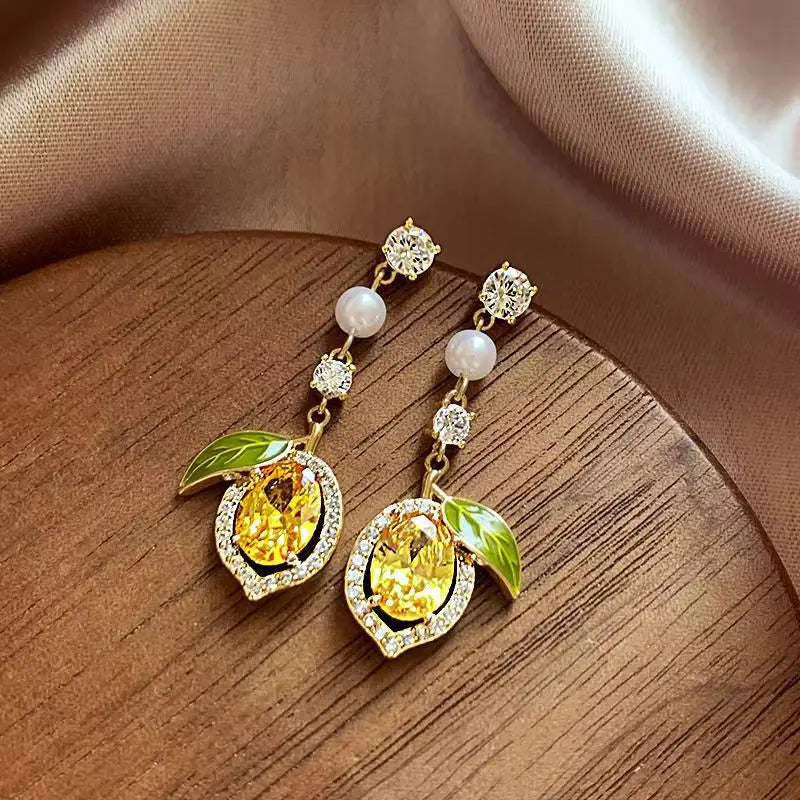 Yellow Zircon Lemon Earrings for Women - Fashion Jewelry Gift Set